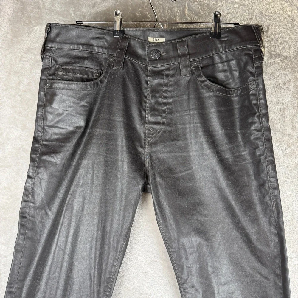 True Religion Dean Tapered Waxed Coated Jeans Charcoal Grey Mens 35x33